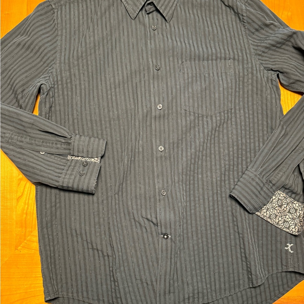 Express Men's Dark Gray Striped Shirt